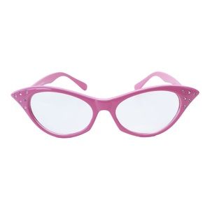 Miss Monroe Pink Frame Clear Cat-Eye Glasses with Rhinestones on the Side